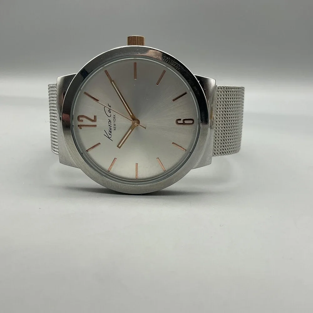 Kenneth Cole Mens Watch 42mm Silver Dial Stainless Mesh Band KCW3062 New Battery
